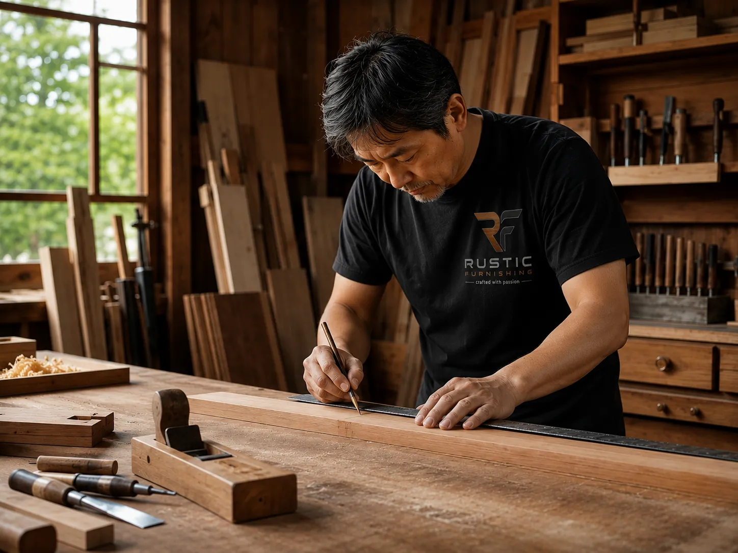 Detailed joinery work at our luxury furniture factory in Northeast India