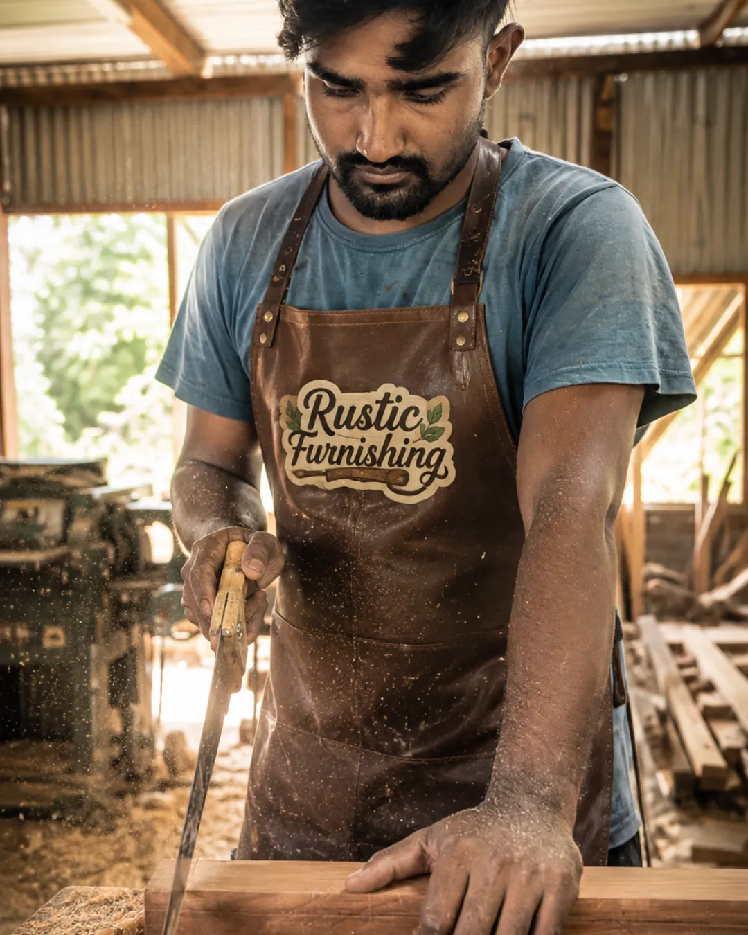 Artisan applying premium finish to custom teak wood furniture in Itanagar